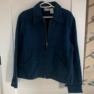 Vintage Women’s Fashion Bug Beautiful Blue Zipper Front Wool Blazer Size L